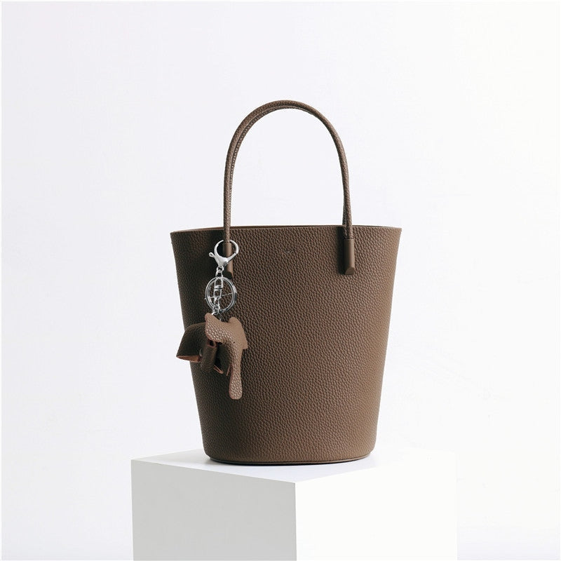 Small Bucket Bag In Grainy Calfskin Leather With Elephant Hanger
