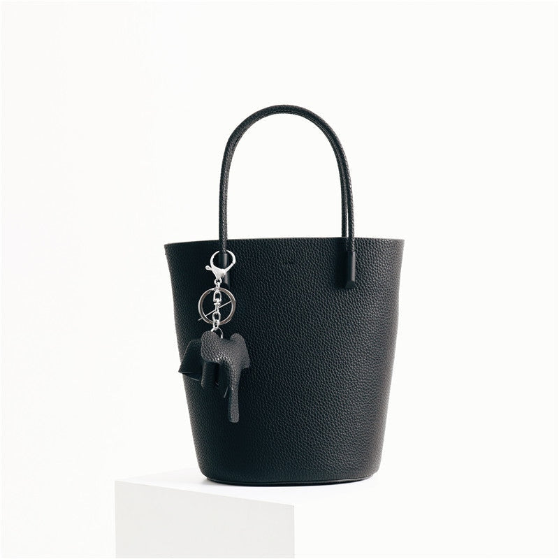 Small Bucket Bag In Grainy Calfskin Leather With Elephant Hanger