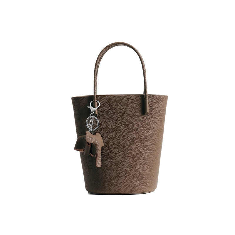 Small Bucket Bag In Grainy Calfskin Leather With Elephant Hanger