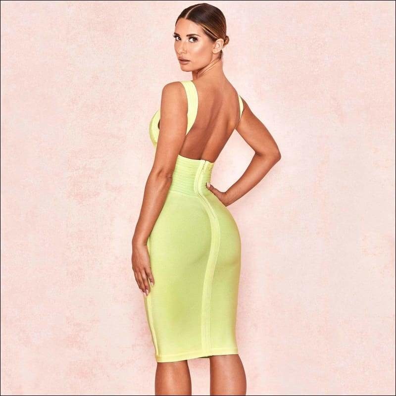 Winnal Bandage Knee Length Dress In Pastel Yellow