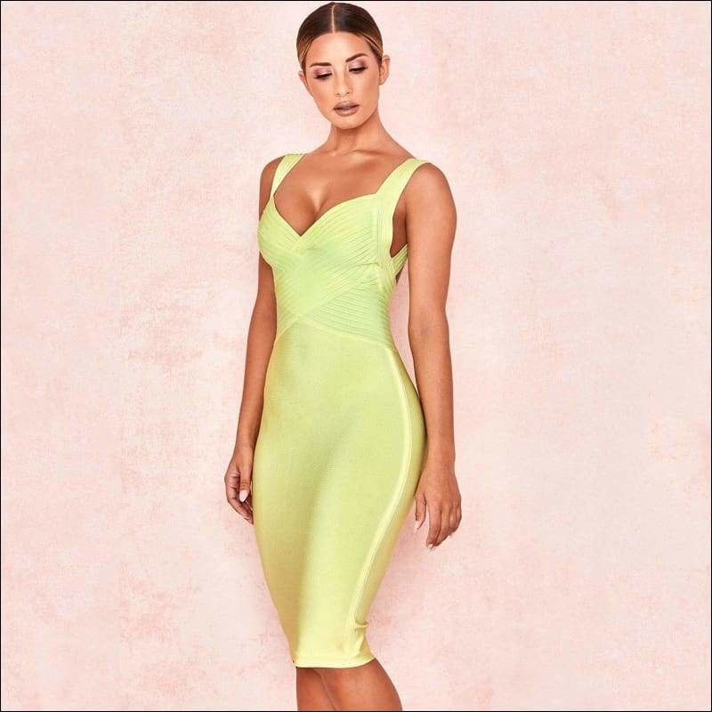 Winnal Bandage Knee Length Dress In Pastel Yellow