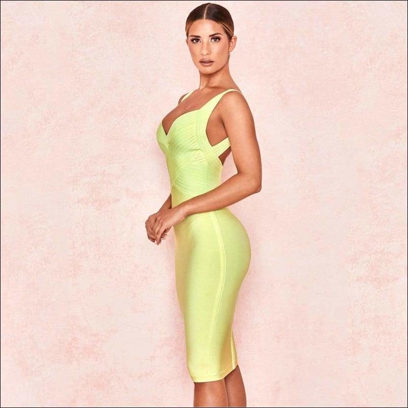 Winnal Bandage Knee Length Dress In Pastel Yellow