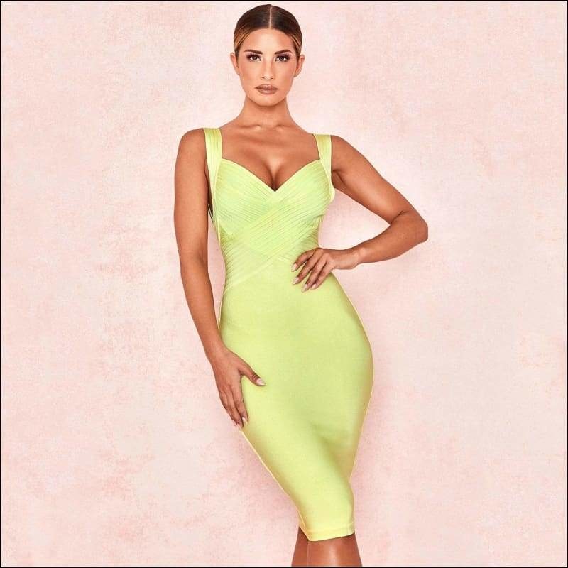 Winnal Bandage Knee Length Dress In Pastel Yellow