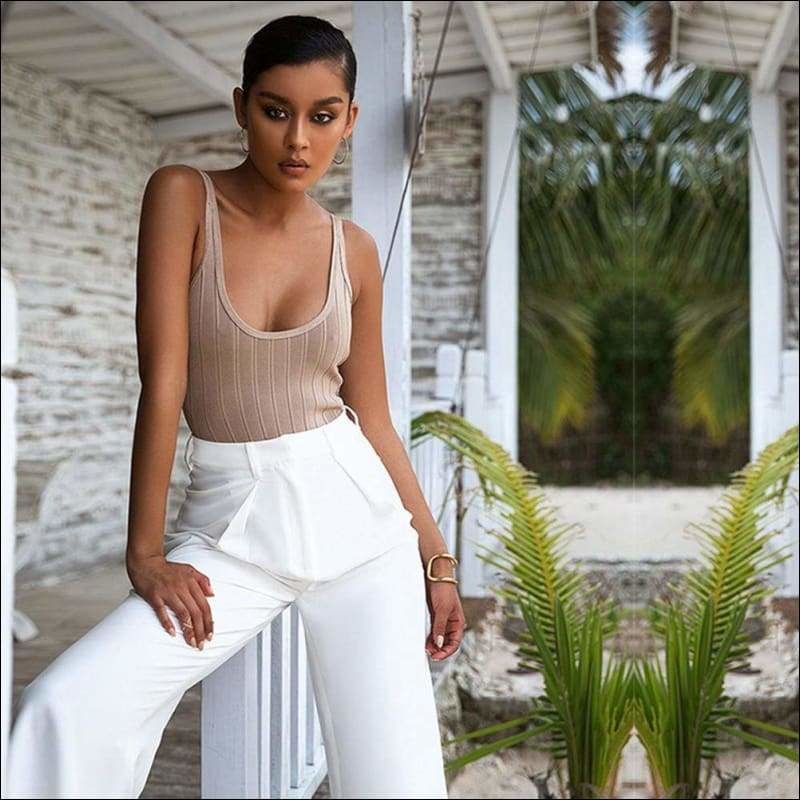 Winnal Bandage Scoop Back Cropped Tank Top Bodysuit