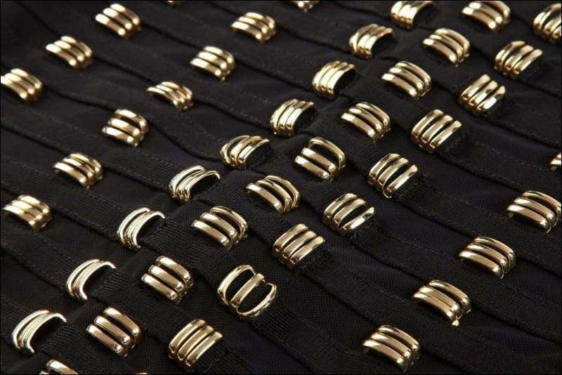 Winnal Black Long Sleeve Transparent Bandage Bodycon Dress With Studs Detailing