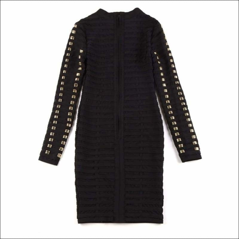 Winnal Black Long Sleeve Transparent Bandage Bodycon Dress With Studs Detailing