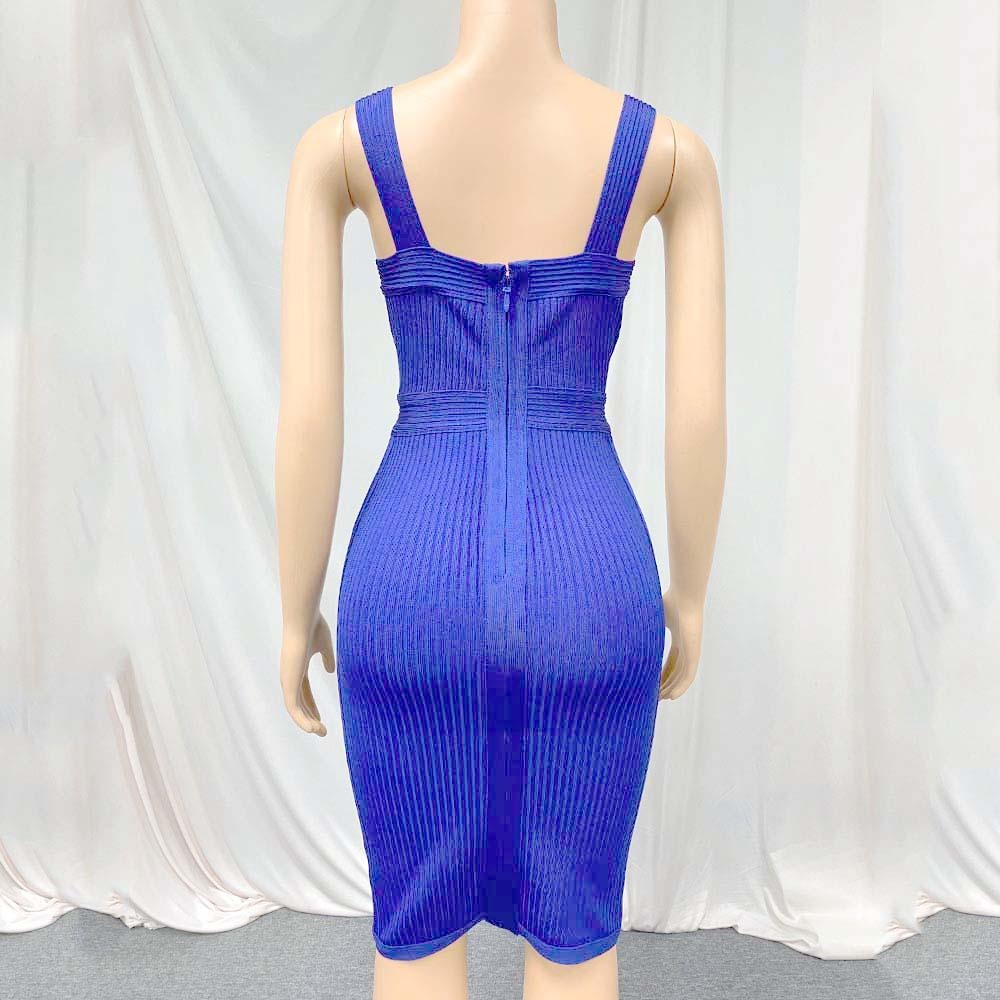 Winnal Classic Backless Low Cut Mini Bodycon Bandage Dress Blue