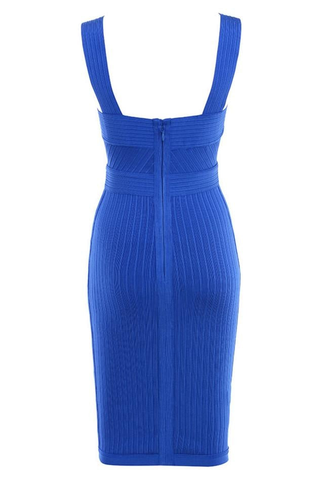 Winnal Classic Backless Low Cut Mini Bodycon Bandage Dress Blue