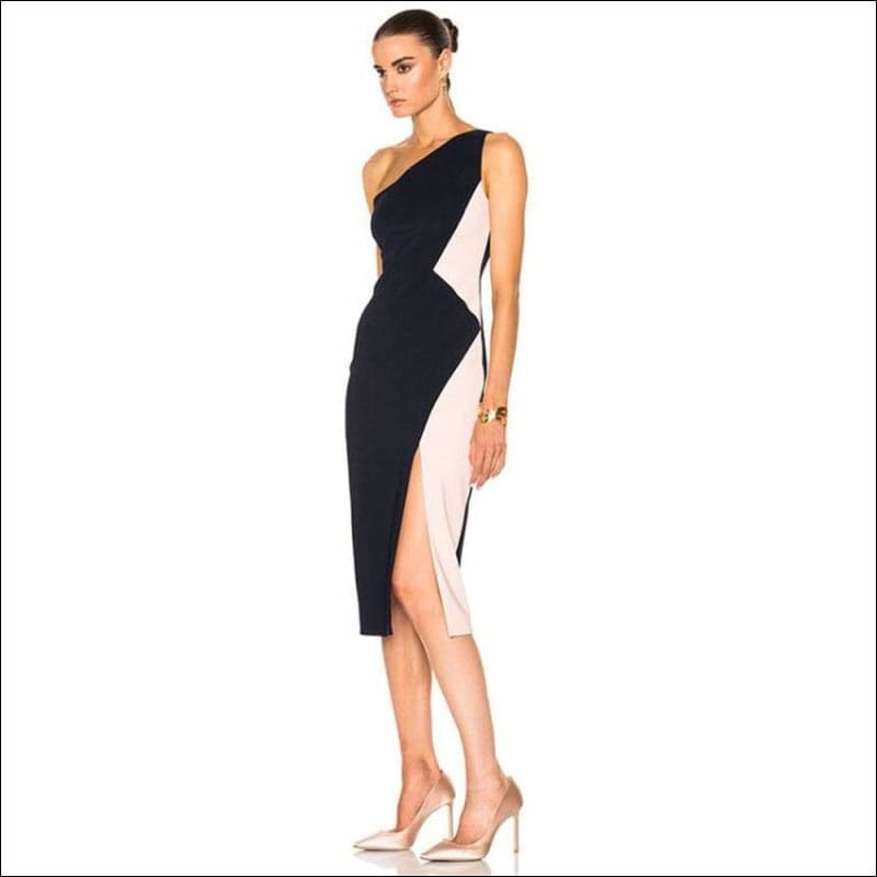 Winnal Crepe One Shoulder Side Open Two Tone Bodycon Dress