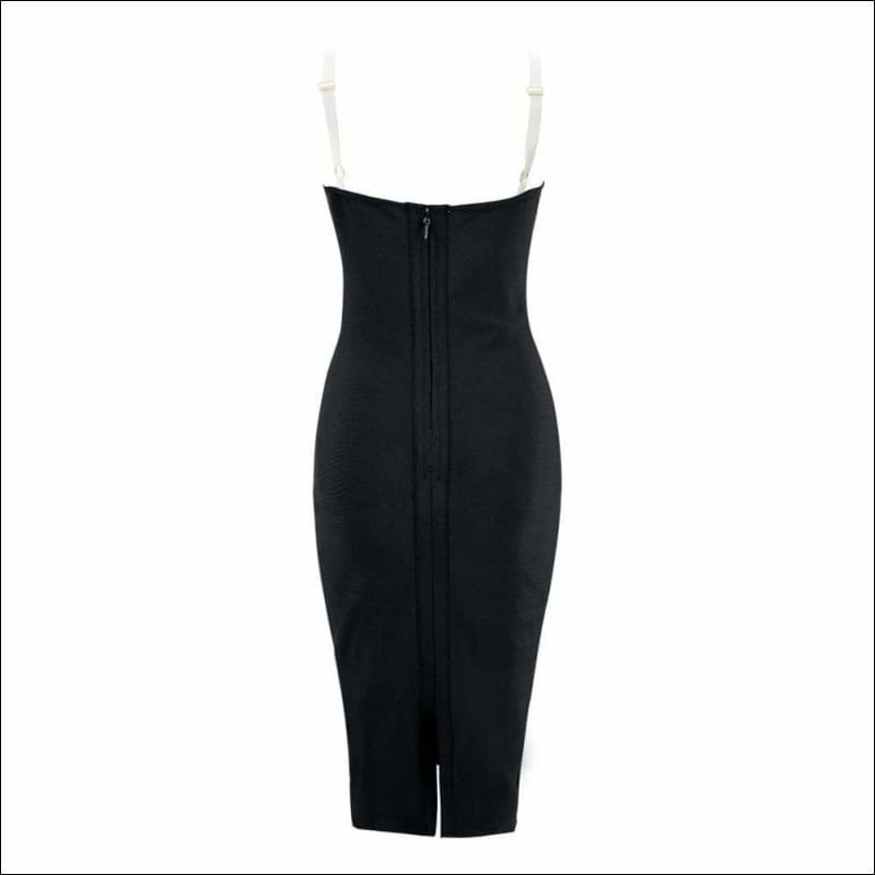 Winnal Double Strap Bodycon Dress V Neck Backless Two Tone Midi