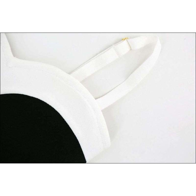 Winnal Double Strap Bodycon Dress V Neck Backless Two Tone Midi