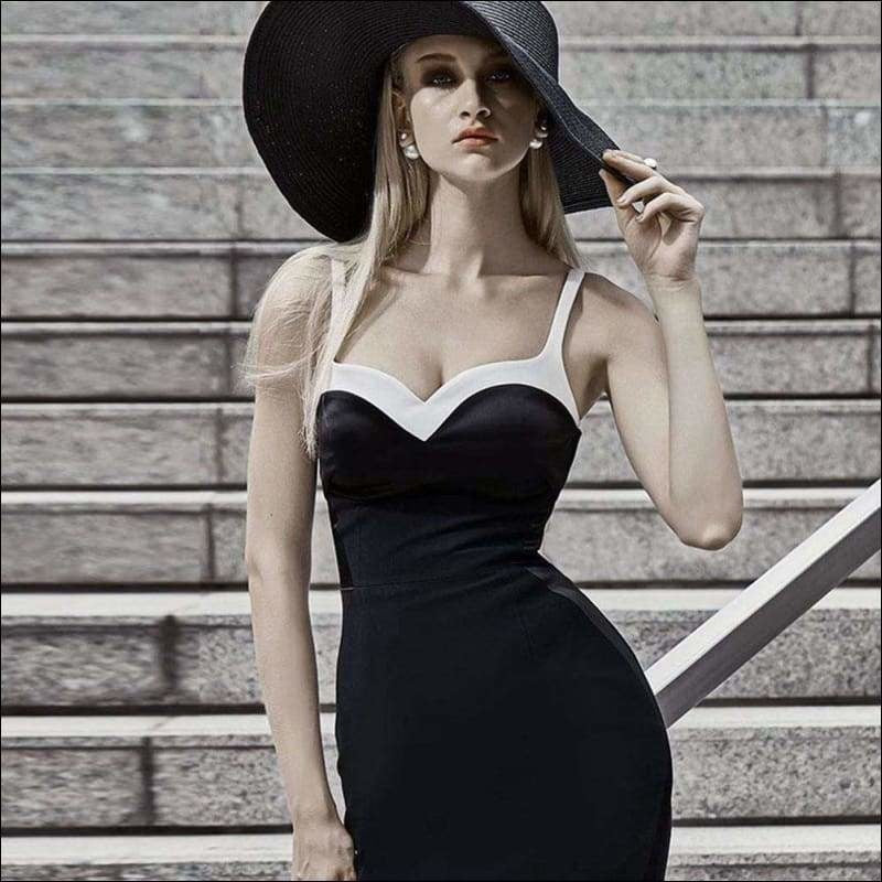 Winnal Double Strap Bodycon Dress V Neck Backless Two Tone Midi