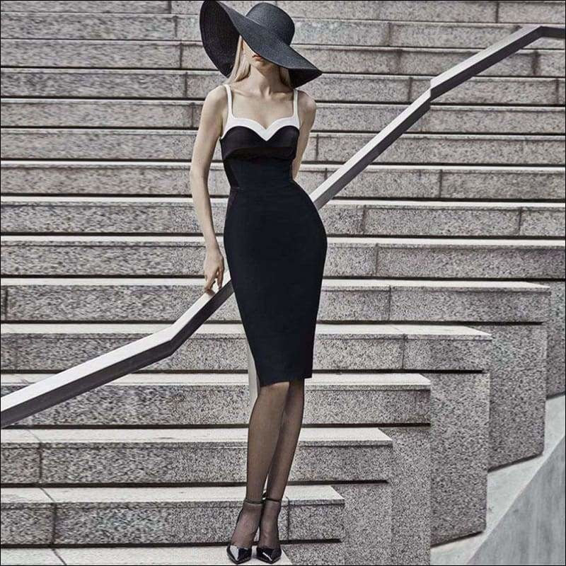 Winnal Double Strap Bodycon Dress V Neck Backless Two Tone Midi