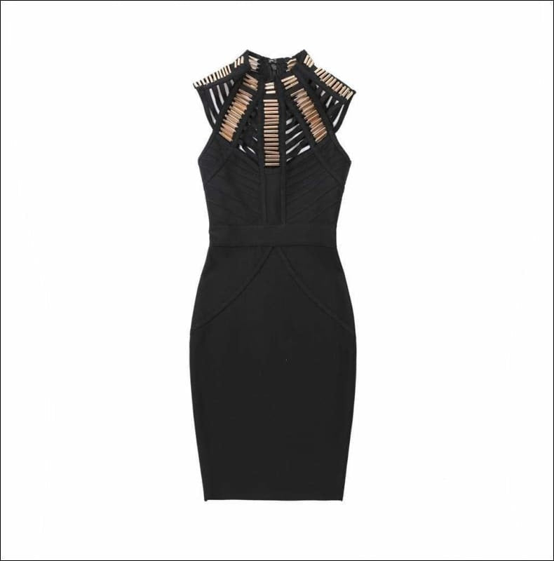 Winnal Lattice Cut Out Bodycon Bandage Dress With Gold Metal Wrap Detailing