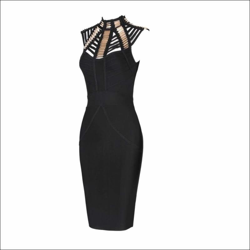 Winnal Lattice Cut Out Bodycon Bandage Dress With Gold Metal Wrap Detailing