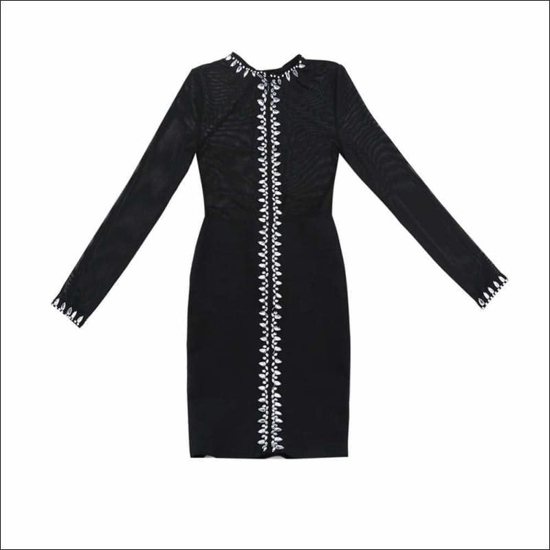 Winnal Long Sleeve Mesh Insert Bandage Dress With Crystal Trimming