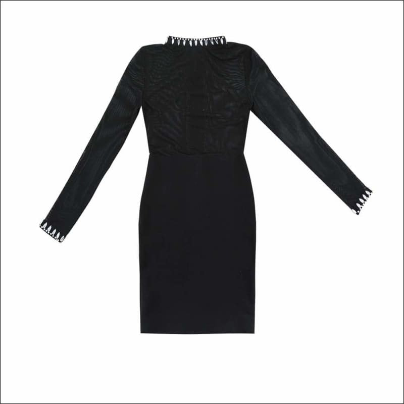 Winnal Long Sleeve Mesh Insert Bandage Dress With Crystal Trimming