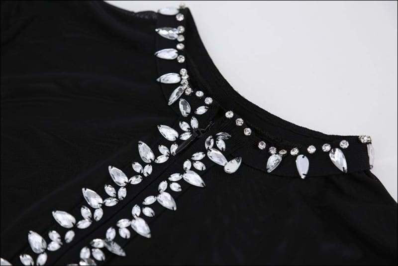 Winnal Long Sleeve Mesh Insert Bandage Dress With Crystal Trimming