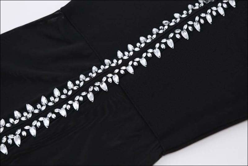 Winnal Long Sleeve Mesh Insert Bandage Dress With Crystal Trimming