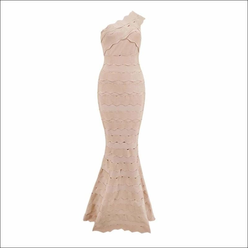 Winnal One Shoulder Strapless Sleeveless Cut Out Wave Hem Mermaid Prom Dresses
