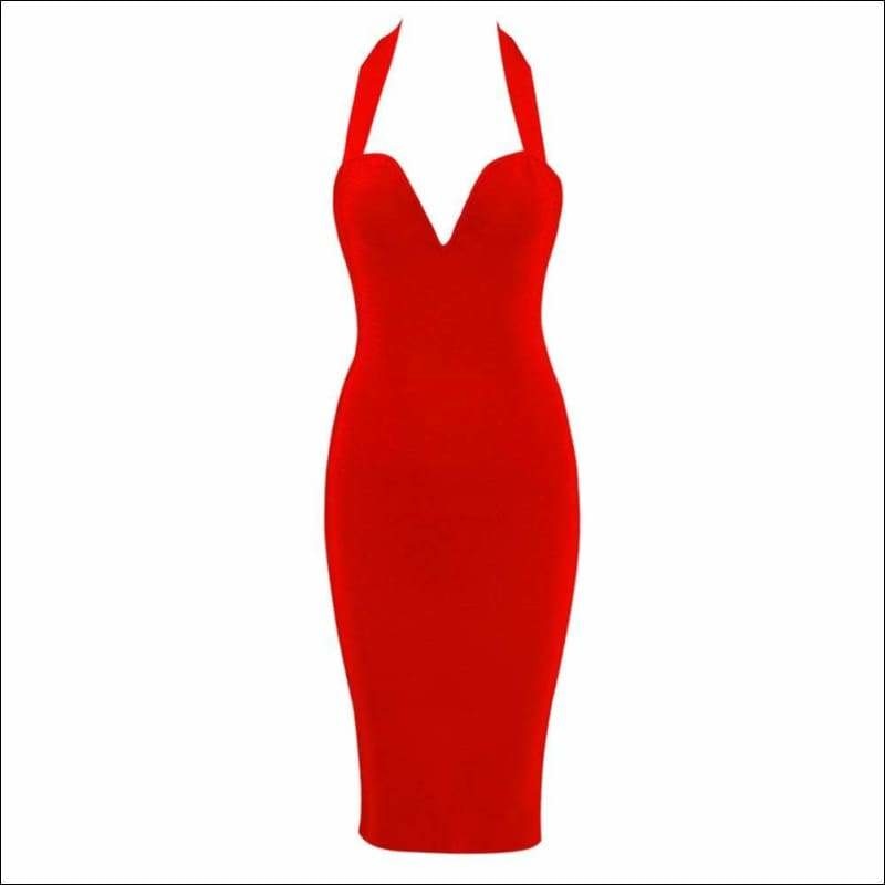 Winnal Red Summer Sleeveless Hanging Neck Sexy Dress Backless Clubwear Beach Party Bodycon Halter Straples
