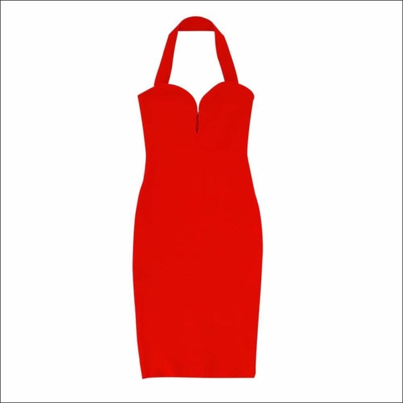 Winnal Red Summer Sleeveless Hanging Neck Sexy Dress Backless Clubwear Beach Party Bodycon Halter Straples