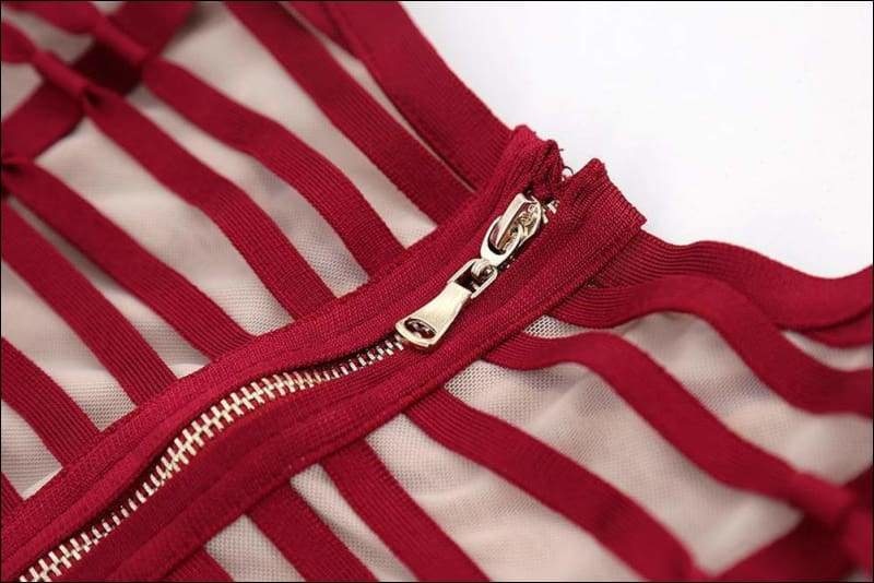 Winnal Sexy Bodycon Dress Night Party Club Long Sleeve Women Summer Red Woven Cage Mesh Bandage Rayon