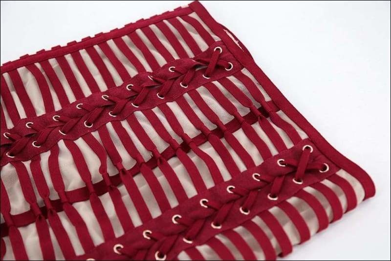 Winnal Sexy Bodycon Dress Night Party Club Long Sleeve Women Summer Red Woven Cage Mesh Bandage Rayon