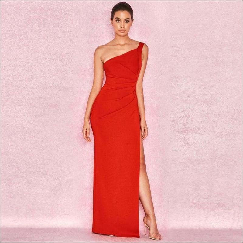Winnal Sexy One shoulder Side slit Long Dress Vstidos Beach Party Club Bodycon Red