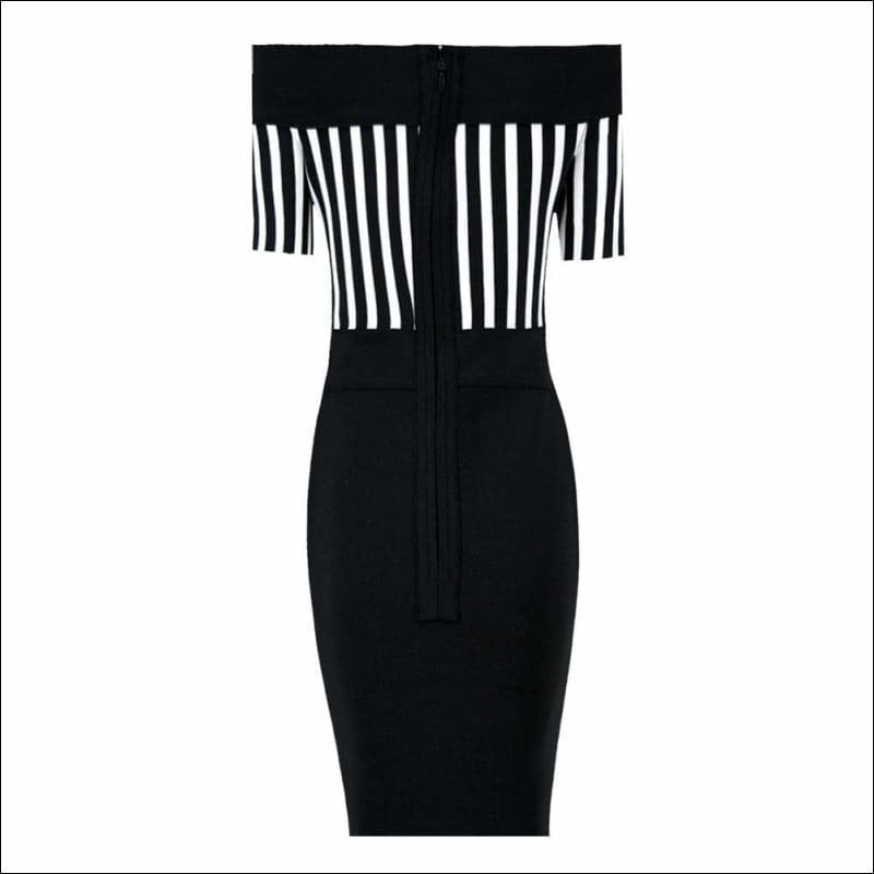 Winnal Sexy Vertical Stripe Off The Shoulder Bodycon Dress