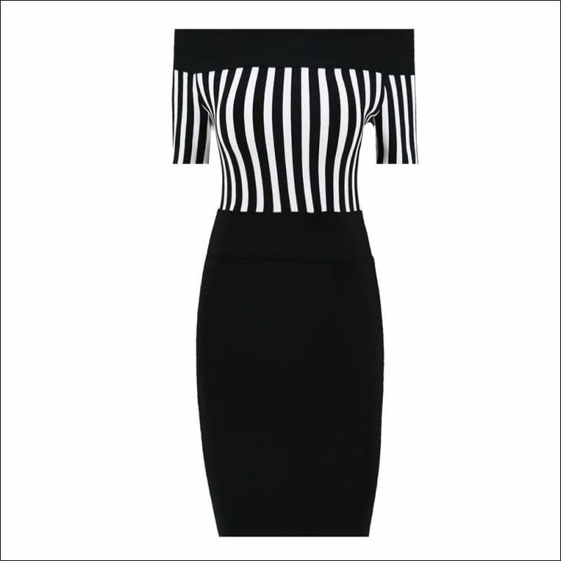 Winnal Sexy Vertical Stripe Off The Shoulder Bodycon Dress