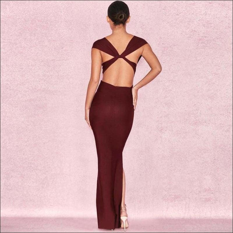 Winnal Sleevelee V-Neck Backless Long Bodycon Dress With Side Open