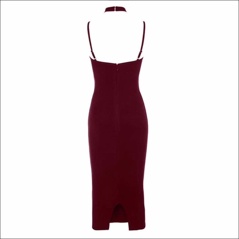Winnal Sleevess Off The Shoulder Bardot Long Bodycon Dress Slit at Back With Choke