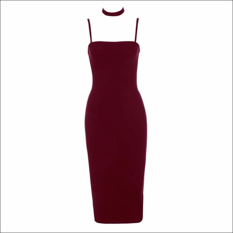 Winnal Sleevess Off The Shoulder Bardot Long Bodycon Dress Slit at Back With Choke