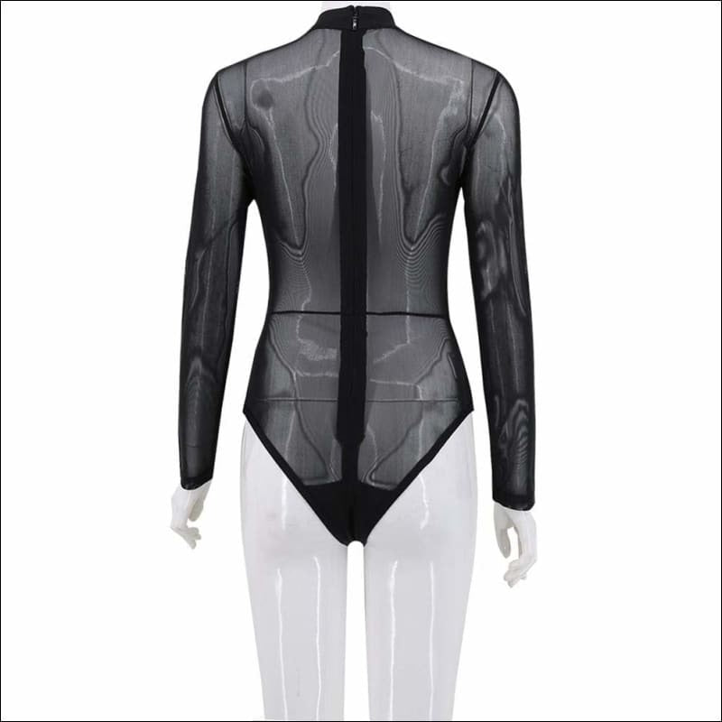 Winnal Transarent Long Sleeve Studded Party Bandage Dress With Mesh Top