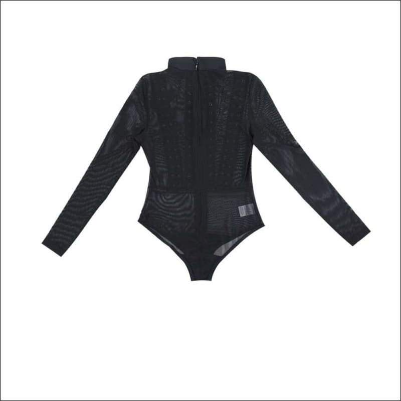 Winnal Transarent Long Sleeve Studded Party Bandage Dress With Mesh Top