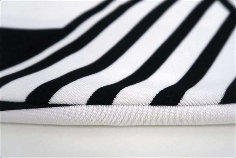 Winnal Women Black And White Stripe Off Shoulder Ruffles Bodycon Midi Dress