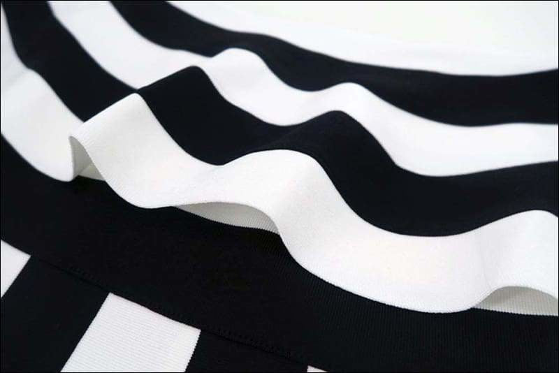 Winnal Women Black And White Stripe Off Shoulder Ruffles Bodycon Midi Dress