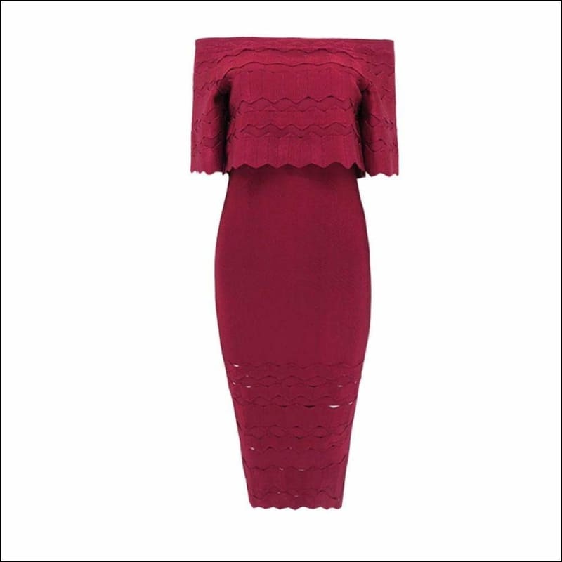 Winnal Women Off Shoulder Ruffles Ruched Details Hollow Cut Out Bodycon Midi Bandage Dress