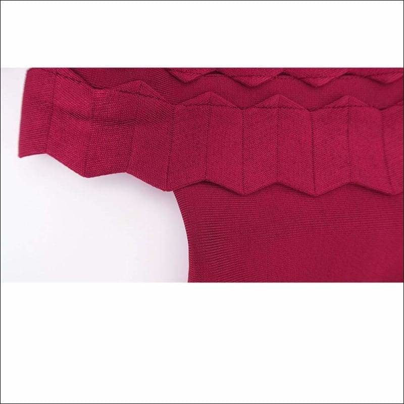Winnal Women Off Shoulder Ruffles Ruched Details Hollow Cut Out Bodycon Midi Bandage Dress