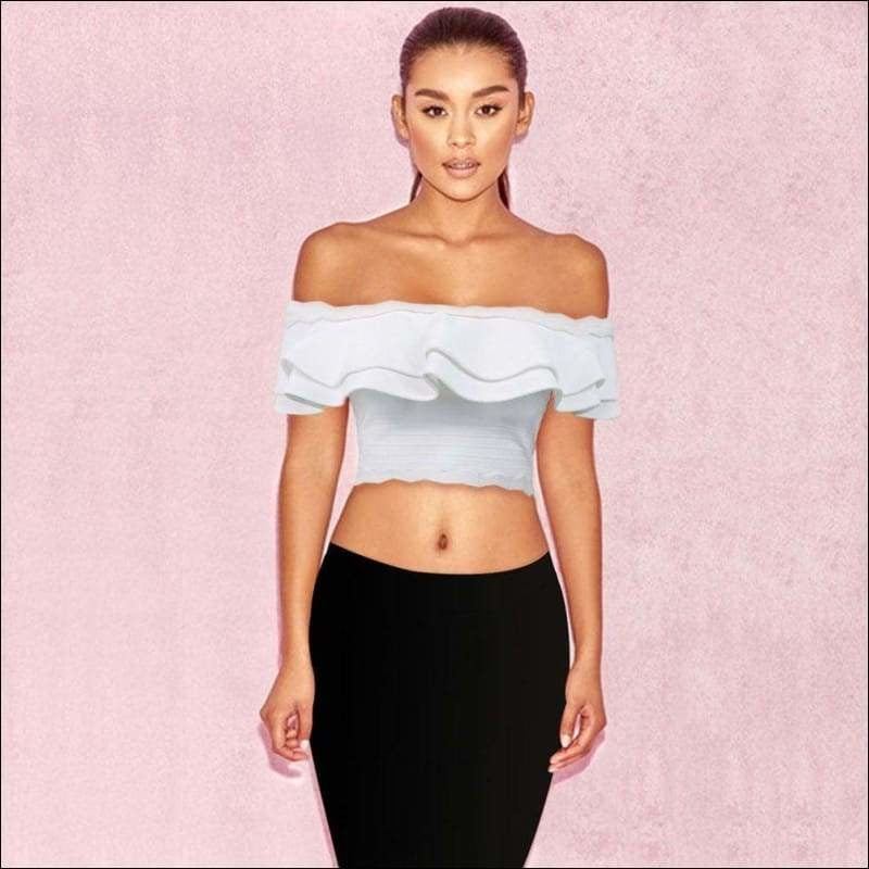 Winnal Women Off The Shoulder Ruffled Sleeve Bandage Tops
