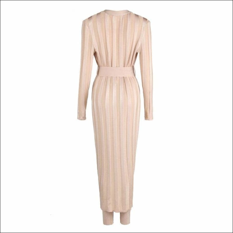 Winnal Women’s 2-Piece Sets Long Sleeve V Neck Party Bodycon Dress With Belt