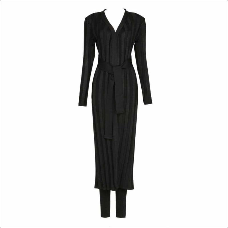 Winnal Women’s 2-Piece Sets Long Sleeve V Neck Party Bodycon Dress With Belt