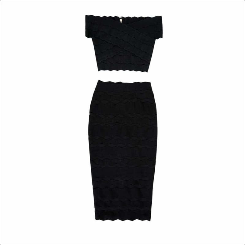 Winnal Women’s Bandage Crop Off Shoulder Wave Cut Out Party Mini 2pc sets Sleeveless Bodycon