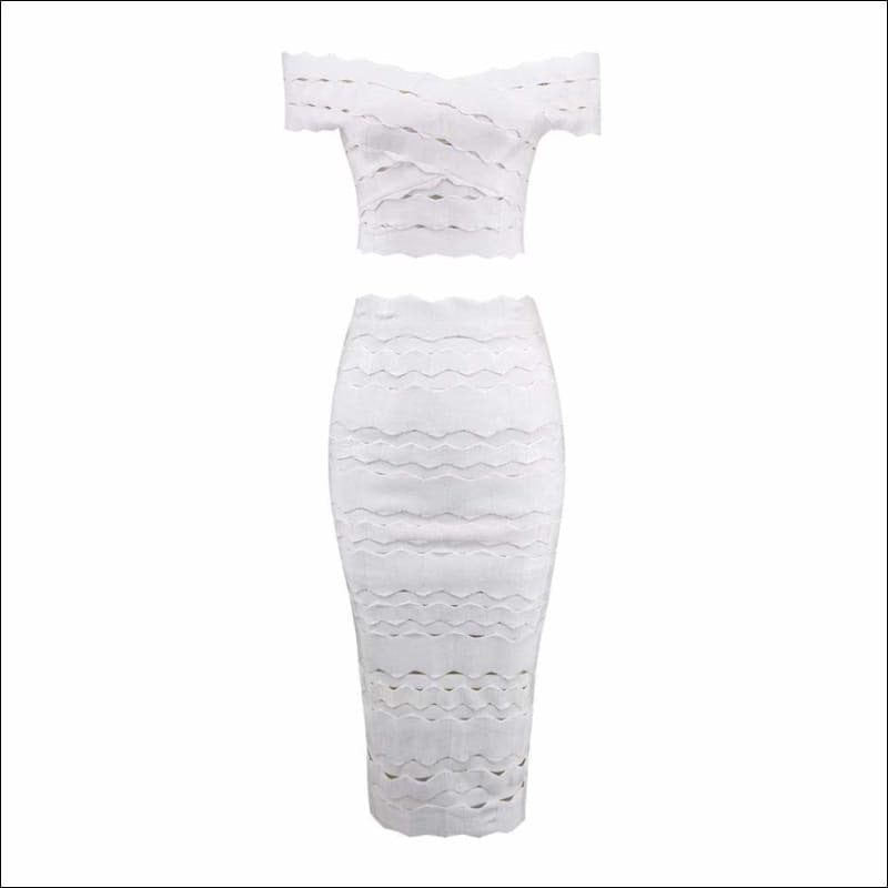 Winnal Women’s Bandage Crop Off Shoulder Wave Cut Out Party Mini 2pc sets Sleeveless Bodycon