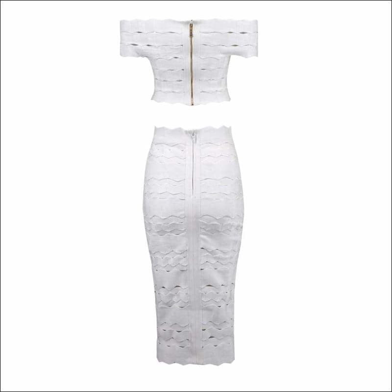 Winnal Women’s Bandage Crop Off Shoulder Wave Cut Out Party Mini 2pc sets Sleeveless Bodycon