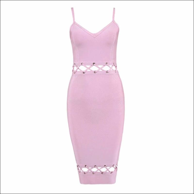Winnal Women’s Bandage Off Shoulder High Waist Howllow Loop Sleeveless Neckline Bodycon Dress