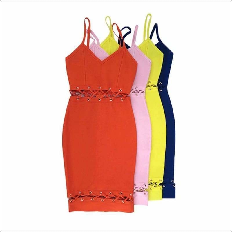 Winnal Women’s Bandage Off Shoulder High Waist Howllow Loop Sleeveless Neckline Bodycon Dress