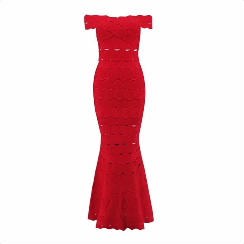 Winnal Women’s Bandage Off Shoulder Wave Howllow Cut Out Sleeveless Bodycon Maxi Dress