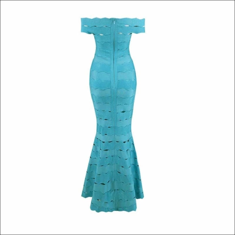 Winnal Women’s Bandage Off Shoulder Wave Howllow Cut Out Sleeveless Bodycon Maxi Dress